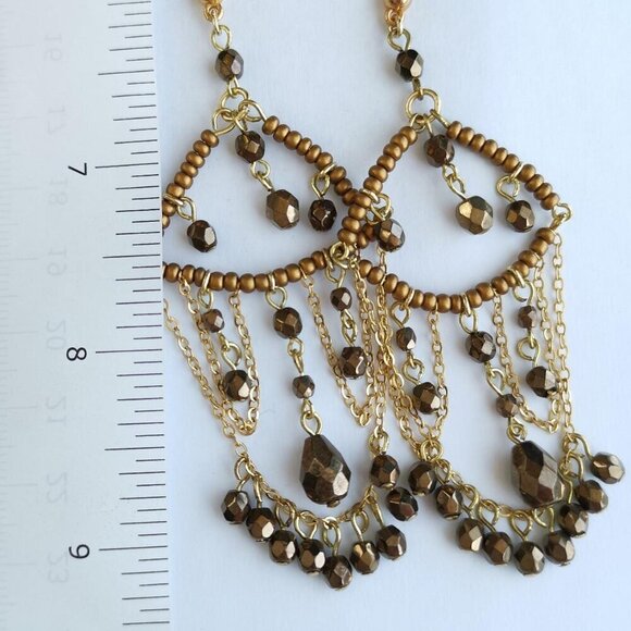 Vintage Czech hand made chandelier earrings gold - Picture 3 of 6